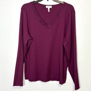 Jessica Simpson Plum Lace Trim Long Sleeve Top XXL EUC